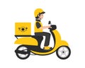 Food delivery man. The delivery man rides a yellow scooter. Royalty Free Stock Photo